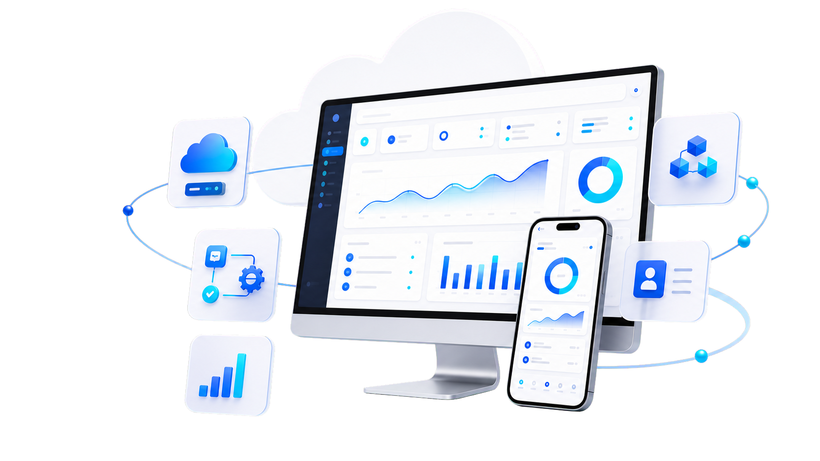 Dashboard, mobile app, cloud, and integration preview for Linesstone software projects